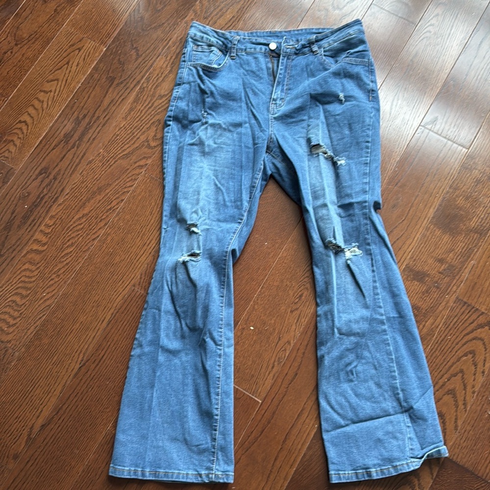 Shein curve flare blue jeans